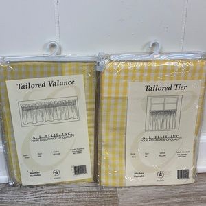 Yellow Plaid Kitchen Curtains. Valance. 7 assorted Panels.